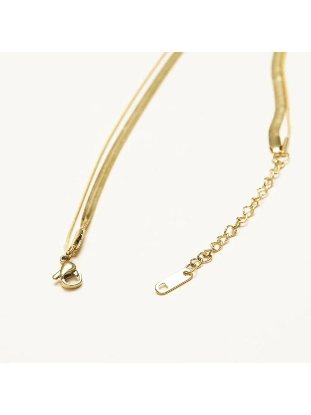 18K Gold Plated Double Herringbone Chain Necklace - Minimalist Layering Jewelry